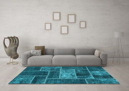 Machine Washable Patchwork Light Blue Transitional Rug in a Living Room, wshabs1267lblu