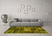 Machine Washable Patchwork Yellow Transitional Rug in a Living Room, wshabs1267yw