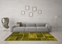 Machine Washable Patchwork Yellow Transitional Rug, wshabs1267yw