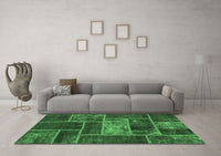 Machine Washable Patchwork Emerald Green Transitional Rug, wshabs1267emgrn