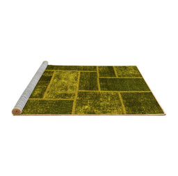 Sideview of Machine Washable Patchwork Yellow Transitional Rug, wshabs1267yw