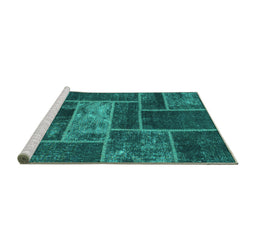 Sideview of Machine Washable Patchwork Turquoise Transitional Area Rugs, wshabs1267turq