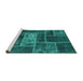 Sideview of Machine Washable Patchwork Turquoise Transitional Area Rugs, wshabs1267turq