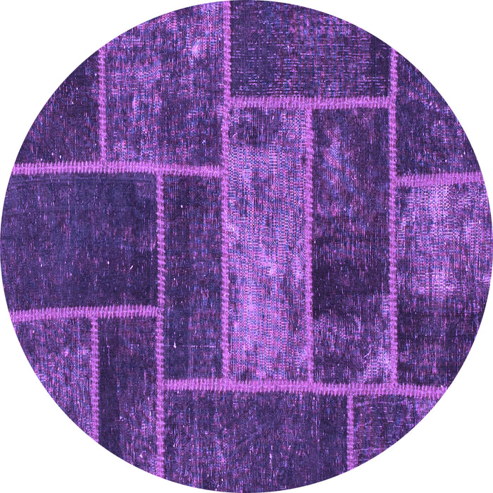 Round Machine Washable Patchwork Purple Transitional Area Rugs, wshabs1267pur