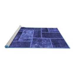 Sideview of Machine Washable Patchwork Blue Transitional Rug, wshabs1267blu