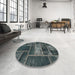 Round Abstract Charcoal Blue Patchwork Rug in a Office, abs1267