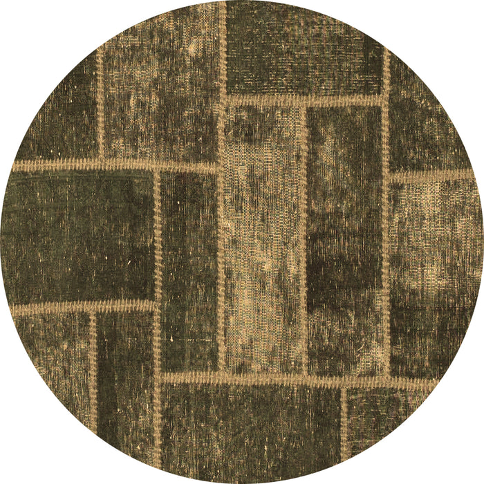 Round Machine Washable Patchwork Brown Transitional Rug, wshabs1267brn