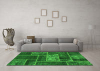 Machine Washable Patchwork Green Transitional Rug, wshabs1267grn