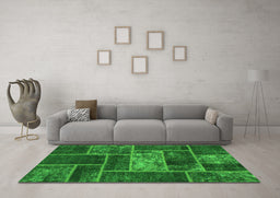 Machine Washable Patchwork Green Transitional Area Rugs in a Living Room,, wshabs1267grn