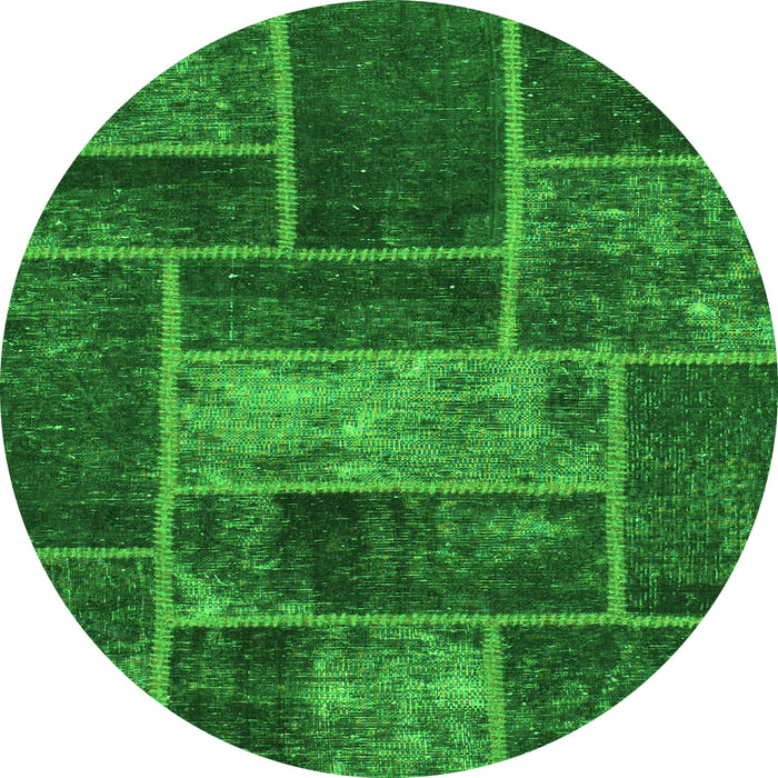 Round Machine Washable Patchwork Green Transitional Area Rugs, wshabs1267grn