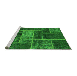 Sideview of Machine Washable Patchwork Green Transitional Area Rugs, wshabs1267grn