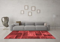 Machine Washable Patchwork Red Transitional Rug, wshabs1267red