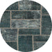 Round Abstract Charcoal Blue Patchwork Rug, abs1267