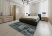 Abstract Charcoal Blue Patchwork Rug in a Bedroom, abs1267