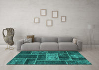 Machine Washable Patchwork Turquoise Transitional Rug, wshabs1267turq