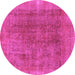 Round Machine Washable Abstract Pink Modern Rug, wshabs1268pnk