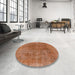 Round Machine Washable Abstract Orange Rug in a Office, wshabs1268