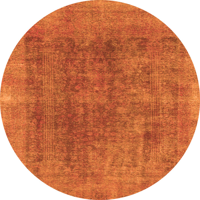 Round Machine Washable Abstract Orange Modern Area Rugs, wshabs1268org