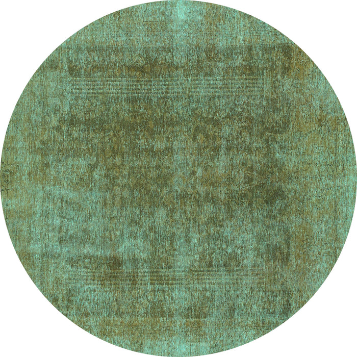 Round Machine Washable Abstract Turquoise Modern Area Rugs, wshabs1268turq
