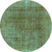 Round Abstract Turquoise Modern Rug, abs1268turq