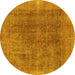 Round Abstract Yellow Modern Rug, abs1268yw