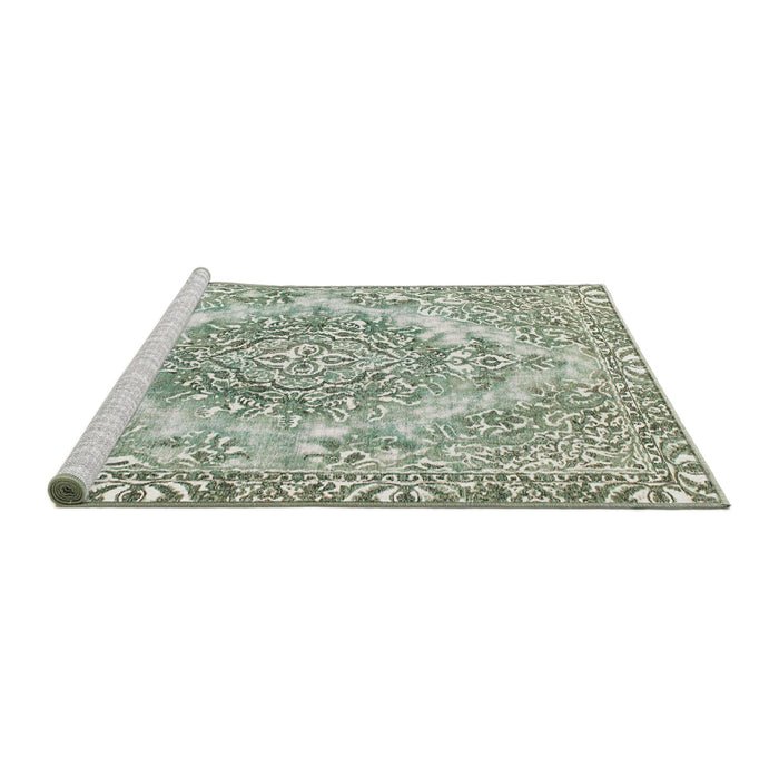 Sideview of Machine Washable Abstract Camouflage Green Rug, wshabs1269