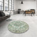 Round Machine Washable Abstract Camouflage Green Rug in a Office, wshabs1269