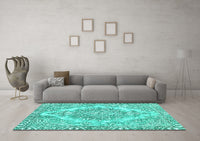 Machine Washable Abstract Turquoise Modern Rug, wshabs1269turq