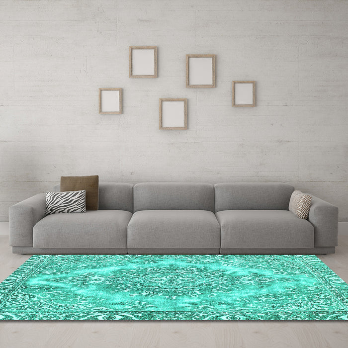 Machine Washable Abstract Turquoise Modern Area Rugs in a Living Room,, wshabs1269turq