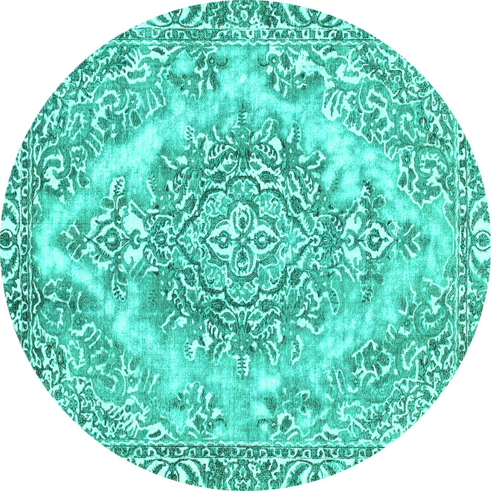 Round Machine Washable Abstract Turquoise Modern Area Rugs, wshabs1269turq