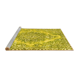 Sideview of Machine Washable Abstract Yellow Modern Rug, wshabs1269yw