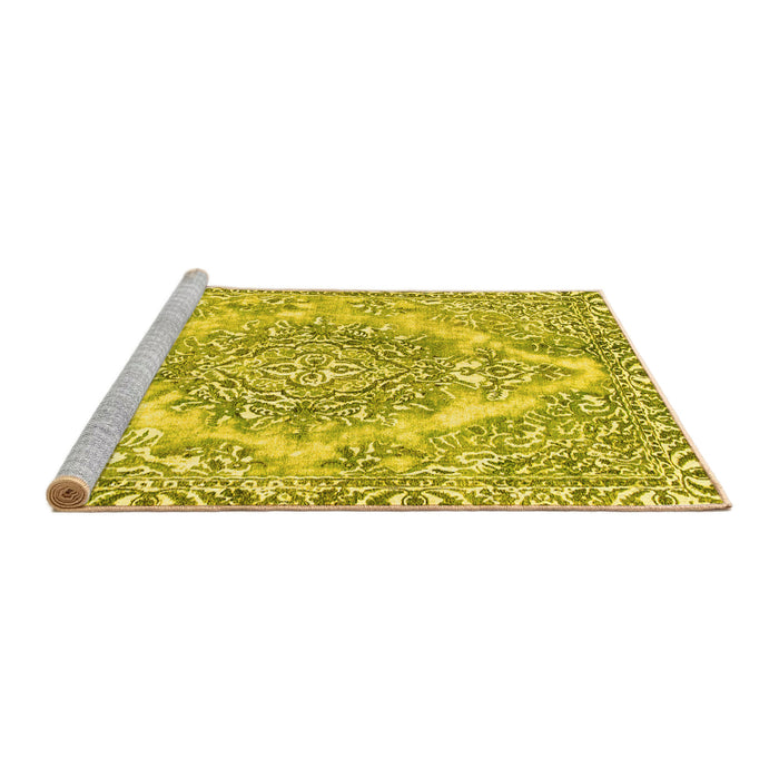 Sideview of Machine Washable Abstract Yellow Modern Rug, wshabs1269yw