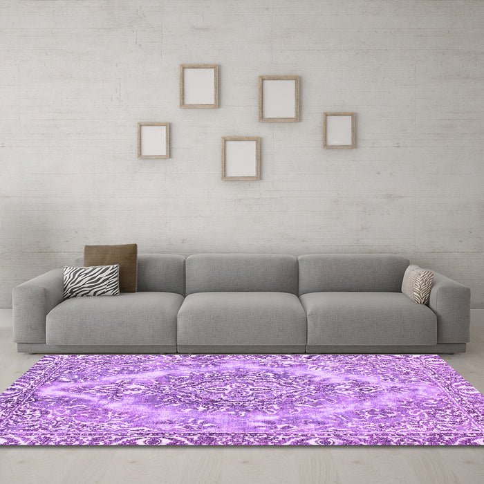 Machine Washable Abstract Purple Modern Area Rugs in a Living Room, wshabs1269pur