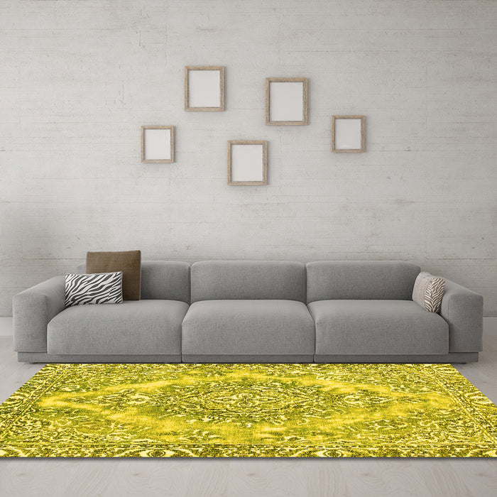 Machine Washable Abstract Yellow Modern Rug in a Living Room, wshabs1269yw