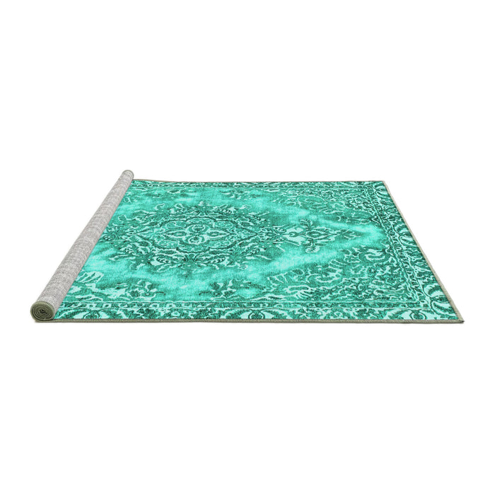 Sideview of Machine Washable Abstract Turquoise Modern Area Rugs, wshabs1269turq