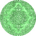 Round Machine Washable Abstract Emerald Green Modern Area Rugs, wshabs1269emgrn