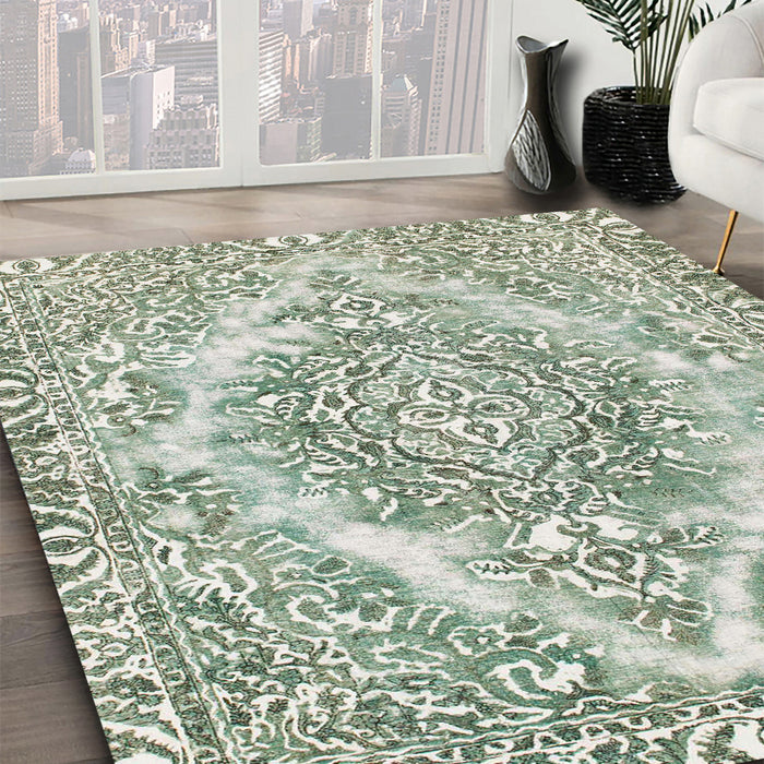 Abstract Camouflage Green Modern Rug in Family Room, abs1269