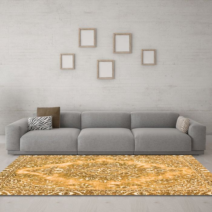 Machine Washable Abstract Orange Modern Area Rugs in a Living Room, wshabs1269org