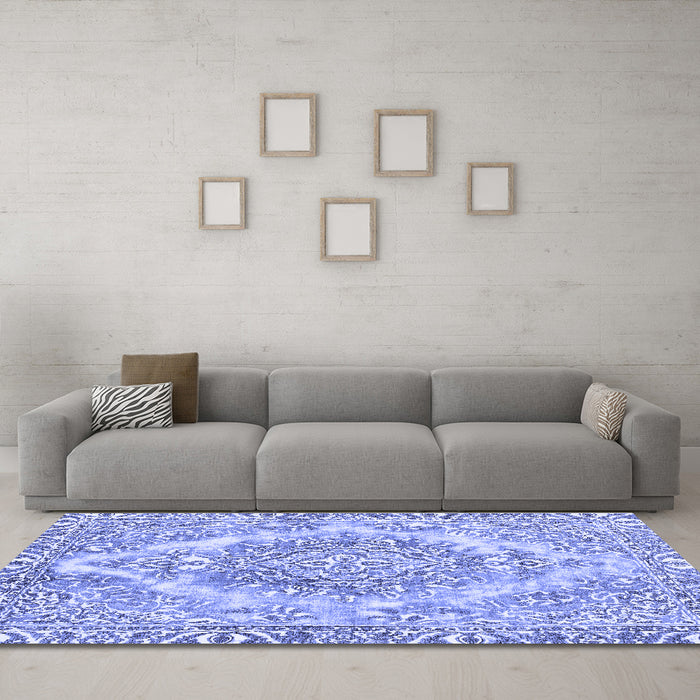 Machine Washable Abstract Blue Modern Rug in a Living Room, wshabs1269blu