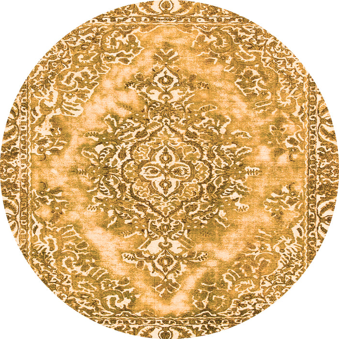 Round Machine Washable Abstract Orange Modern Area Rugs, wshabs1269org