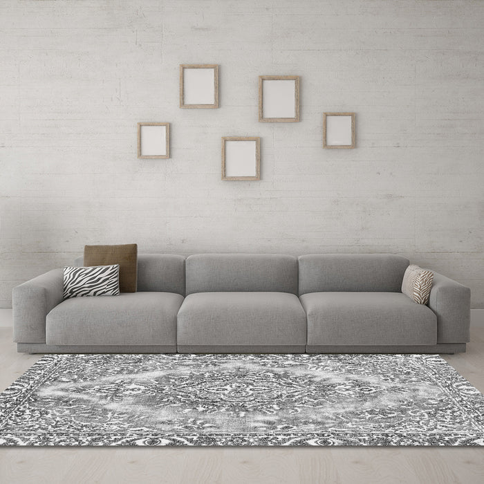 Machine Washable Abstract Gray Modern Rug in a Living Room,, wshabs1269gry