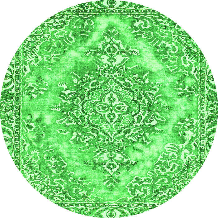 Round Machine Washable Abstract Green Modern Area Rugs, wshabs1269grn