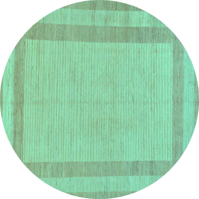 Round Machine Washable Solid Turquoise Modern Area Rugs, wshabs126turq
