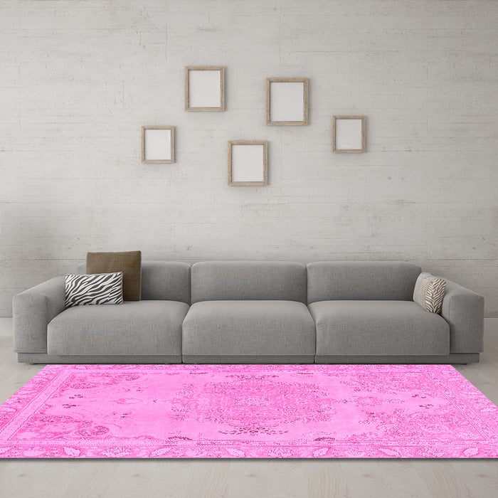 Machine Washable Abstract Pink Modern Rug in a Living Room, wshabs1270pnk