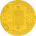 Round Machine Washable Abstract Yellow Modern Rug, wshabs1270yw