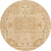 Round Abstract Yellow Modern Rug, abs1270