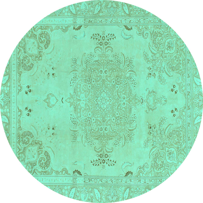 Round Machine Washable Abstract Turquoise Modern Area Rugs, wshabs1270turq