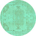 Round Machine Washable Abstract Turquoise Modern Area Rugs, wshabs1270turq