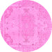 Round Machine Washable Abstract Pink Modern Rug, wshabs1270pnk