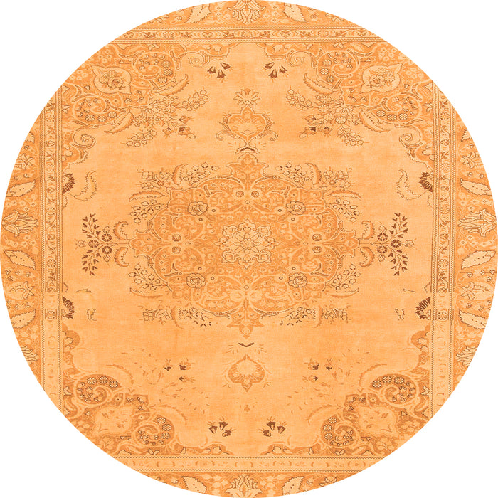 Round Machine Washable Abstract Orange Modern Area Rugs, wshabs1270org